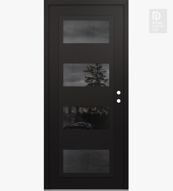 Modern Steel Front Door Diamond C2 36" x 80" black/black mirrored Glass Panel black LHI