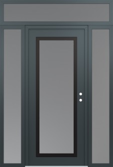 Diamond C1 64" x 96" anthracite/anthracite frosted Glass Panel black LHI with 2 Sidelites and Transom frosted Glass