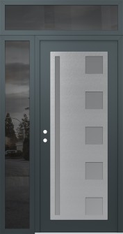 Diamond C3 50" x 96" anthracite/anthracite frosted Glass Panel stainless steel RHI with Sidelite and Transom mirrored Glass