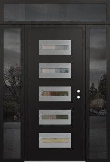 Diamond D4 64" x 96" black/black clear Glass Panel stainless steel LHI with 2 Sidelites and Transom mirrored Glass