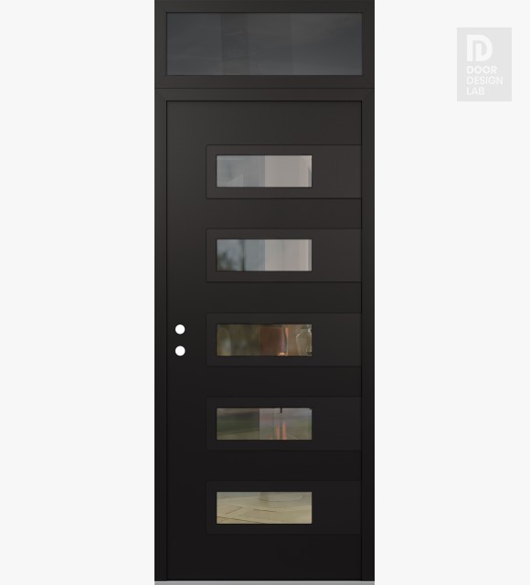 Modern Steel Front Door Diamond D3 36" x 96" black/black clear Glass Panel black RHI with Transom mirrored Glass
