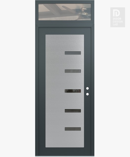 Modern Steel Front Door Diamond C8 36" x 96" anthracite/anthracite mirrored Glass Panel stainless steel LHI with Transom clear Glass