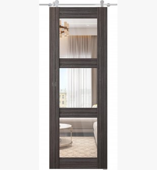 Palladio 3 Lite Clear Vetro Gray Oak Barn doors