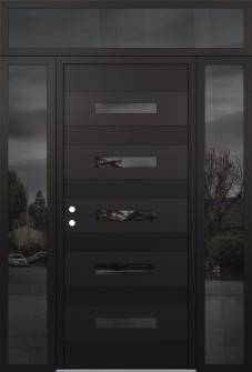 Diamond D9 64" x 96" black/black Mirrored Glass Panel black RHI with 2 Sidelites and Transom Mirrored Glass