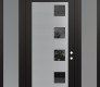 Modern Steel Front Door Diamond C5 64" x 96" black/black mirrored Glass Panel stainless steel LHI with 2 Sidelites and Transom frosted Glass