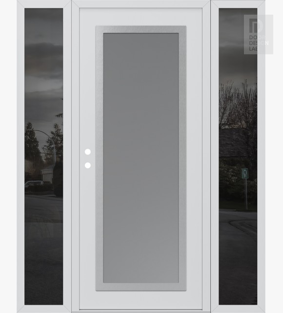 Modern Steel Front Door Diamond C1 64" x 80" white/white frosted Glass Panel stainless steel RHI with 2 Sidelites mirrored Glass