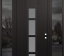 Modern Steel Front Door DIAMOND A10 64" X 96" BLACK/WHITE FROSTED GLASS PANEL BLACK LHI WITH 2 SIDELITES AND TRANSOM MIRRORED GLASS