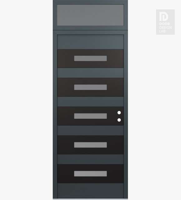 Modern Steel Front Door Diamond D9 36" x 96" anthracite/anthracite frosted Glass Panel black LHI with Transom frosted Glass