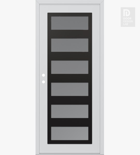 Modern Steel Front Door Diamond C9 36" x 80" white/white frosted Glass Panel black RHI