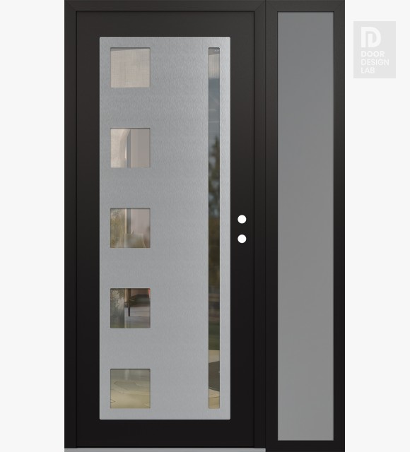 Modern Steel Front Door Diamond C3 48" x 80" black/black clear Glass Panel stainless steel LHI with Sidelite frosted Glass