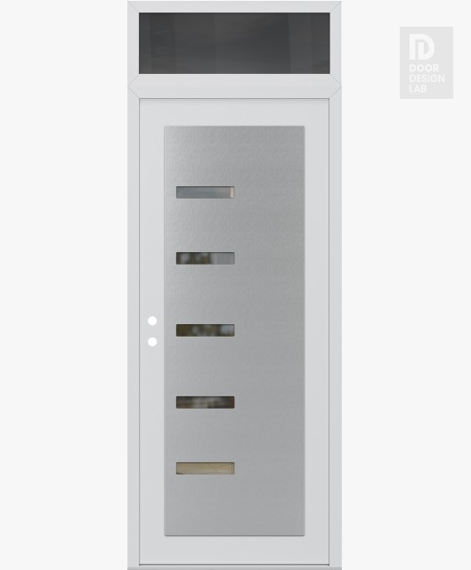 Modern Steel Front Door Diamond C8 36" x 96" white/white clear Glass Panel stainless steel RHI with Transom mirrored Glass