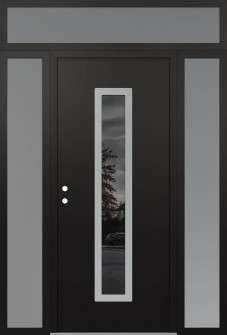 DIAMOND A11 68" X 96" BLACK/BLACK MIRRORED GLASS PANEL STAINLESS STEEL RHI WITH 2 SIDELITES AND TRANSOM FROSTED GLASS