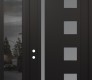 Modern Steel Front Door Diamond C3 52" x 96" black/white frosted Glass Panel black RHI with Sidelite and Transom mirrored Glass
