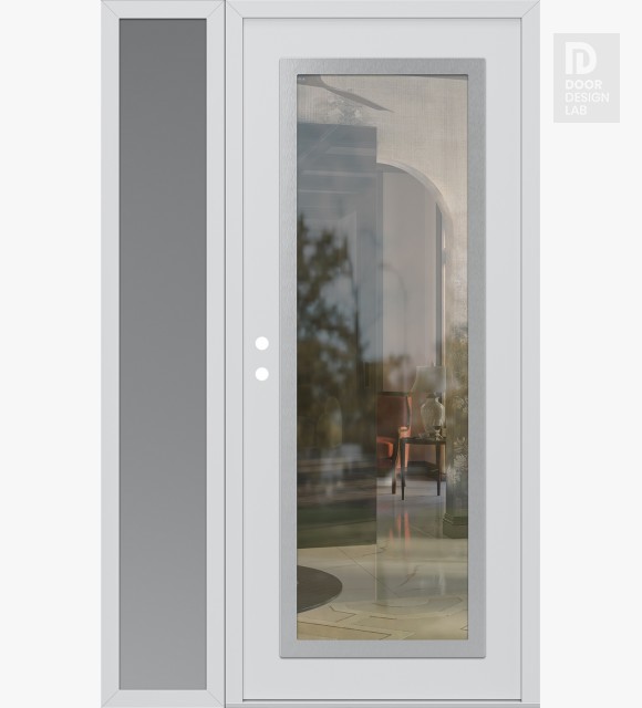 Modern Steel Front Door Diamond C1 48" x 80" white/white clear Glass Panel stainless steel RHI with Sidelite frosted Glass