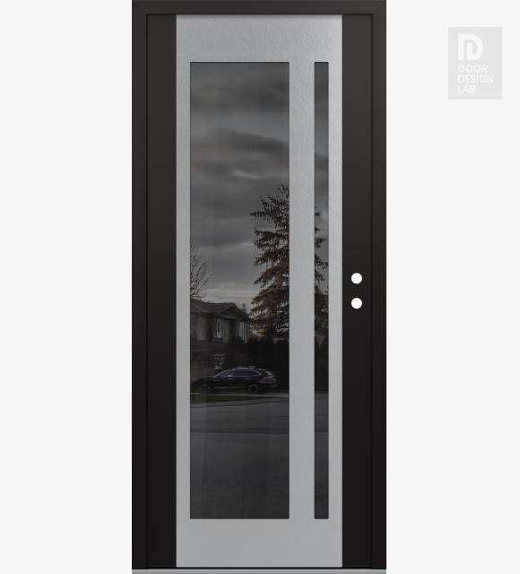 Modern Steel Front Door Diamond C15 36" x 80" black/black mirrored Glass Panel stainless steel LHI
