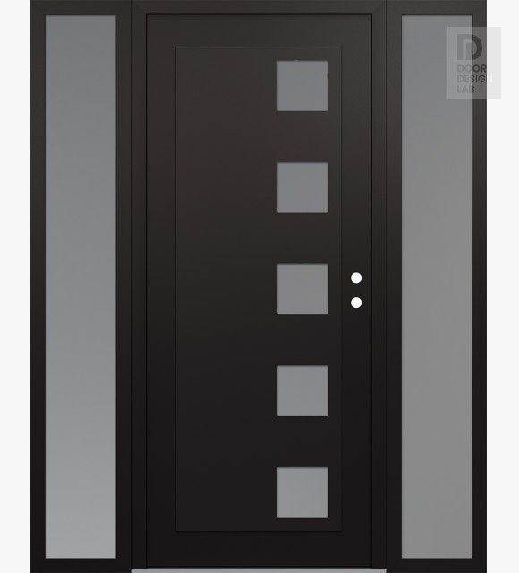 Modern Steel Front Door Diamond C5 68" x 80" black/white frosted Glass Panel black LHI with 2 Sidelites frosted Glass