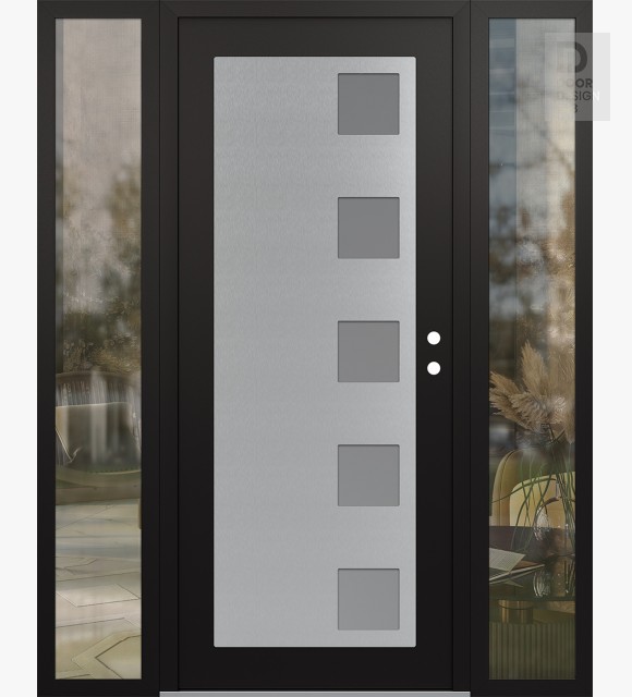 Modern Steel Front Door Diamond C5 60" x 80" black/white frosted Glass Panel stainless steel LHI with 2 Sidelites clear Glass