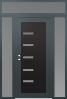 Diamond C8 68" x 96" anthracite/anthracite frosted Glass Panel black RHI with 2 Sidelites and Transom frosted Glass