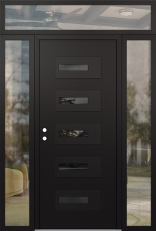 Diamond D6 68" x 96" black/black Mirrored Glass Panel black RHI with 2 Sidelites and Transom clear Glass