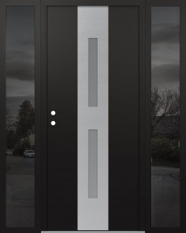 DIAMOND A6 68" X 80" BLACK/WHITE FROSTED GLASS PANEL STAINLESS STEEL RHI WITH 2 SIDELITES MIRRORED GLASS