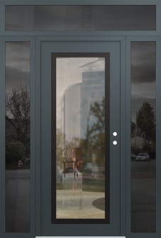 Diamond C1 60" x 96" anthracite/anthracite clear Glass Panel black LHI with 2 Sidelites and Transom mirrored Glass