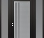 Modern Steel Front Door Diamond C6 68" x 96" black/white frosted Glass Panel stainless steel RHI with 2 Sidelites and Transom frosted Glass