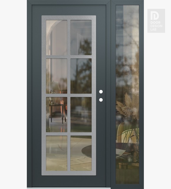 Modern Steel Front Door Diamond C16 50" x 80" anthracite/anthracite clear Glass Panel stainless steel LHI with Sidelite clear Glass