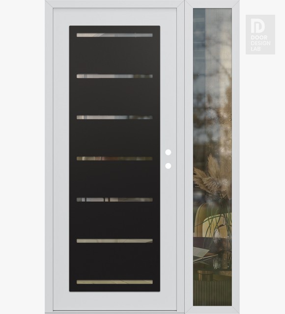 Modern Steel Front Door Diamond C11 50" x 80" white/white clear Glass Panel black LHI with Sidelite clear Glass