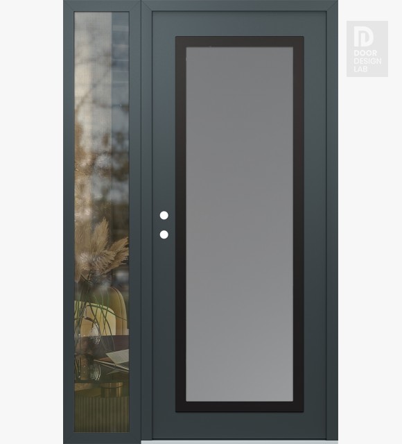 Modern Steel Front Door Diamond C1 52" x 80" anthracite/anthracite frosted Glass Panel black RHI with Sidelite clear Glass