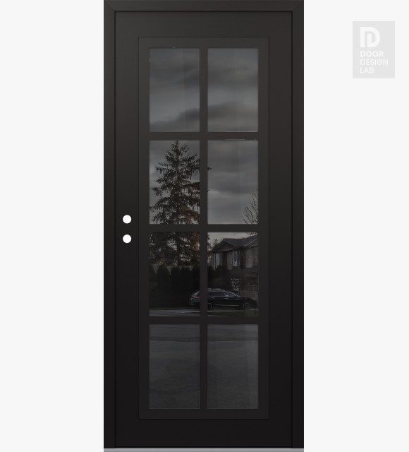Modern Steel Front Door Diamond C16 36" x 80" black/black mirrored Glass Panel black RHI