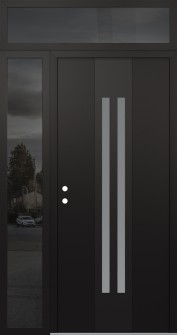 DIAMOND A8 52" X 96" BLACK/WHITE FROSTED GLASS PANEL BLACK RHI WITH SIDELITE AND TRANSOM MIRRORED GLASS