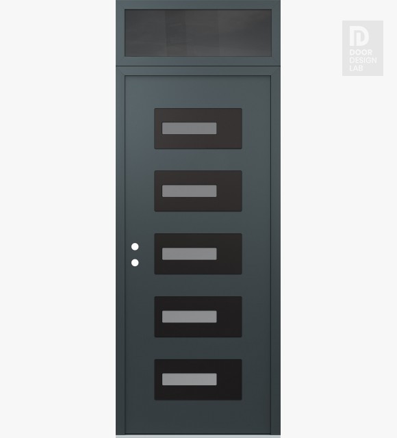 Modern Steel Front Door Diamond D6 36" x 96" anthracite/anthracite frosted Glass Panel black RHI with Transom mirrored Glass