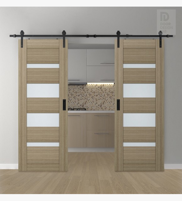 DOUBLE BARN DOOR AVON 07-01 VETRO SHAMBOR 64" X 84" X 1 3/4" BLACK HARDWARE