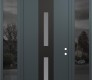 Modern Steel Front Door DIAMOND A6 68" X 96" ANTHRACITE/ANTHRACITE FROSTED GLASS PANEL BLACK LHI WITH 2 SIDELITES AND TRANSOM MIRRORED GLASS