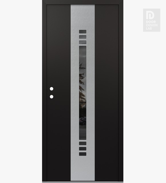 Modern Steel Front Door DIAMOND A5 36" X 80" BLACK/BLACK MIRRORED GLASS PANEL STAINLESS STEEL RHI