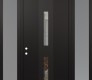 Modern Steel Front Door DIAMOND A6 60" X 96" BLACK/BLACK CLEAR GLASS PANEL BLACK RHI WITH 2 SIDELITES AND TRANSOM FROSTED GLASS