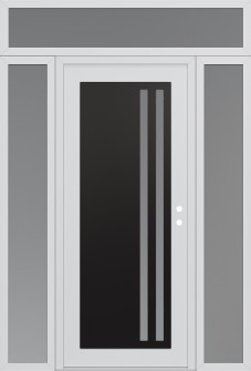 Diamond C6 64" x 96" white/white frosted Glass Panel black LHI with 2 Sidelites and Transom frosted Glass