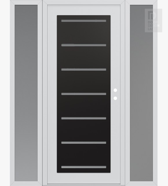 Modern Steel Front Door Diamond C11 60" x 80" white/white frosted Glass Panel black LHI with 2 Sidelites frosted Glass