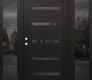 Modern Steel Front Door Diamond C7 68" x 80" black/black mirrored Glass Panel black RHI with 2 Sidelites mirrored Glass