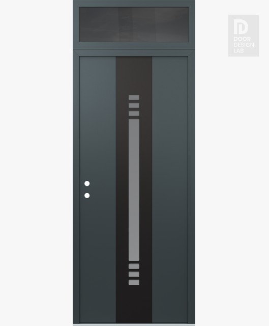 Modern Steel Front Door DIAMOND A5 36" X 96" ANTHRACITE/ANTHRACITE FROSTED GLASS PANEL BLACK RHI WITH TRANSOM MIRRORED GLASS