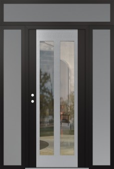 Diamond C14 60" x 96" black/black clear Glass Panel stainless steel RHI with 2 Sidelites and Transom frosted Glass