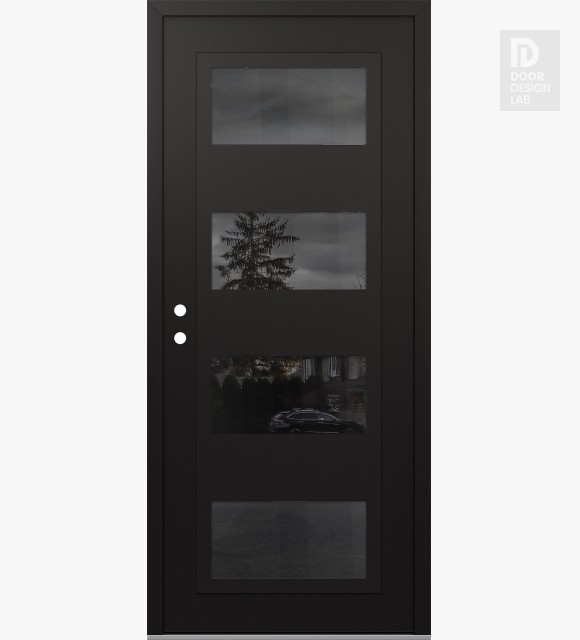 Modern Steel Front Door Diamond C2 36" x 80" black/black mirrored Glass Panel black RHI
