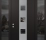 Modern Steel Front Door DIAMOND A12 60" X 96" BLACK/BLACK MIRRORED GLASS PANEL STAINLESS STEEL RHI WITH 2 SIDELITES AND TRANSOM MIRRORED GLASS
