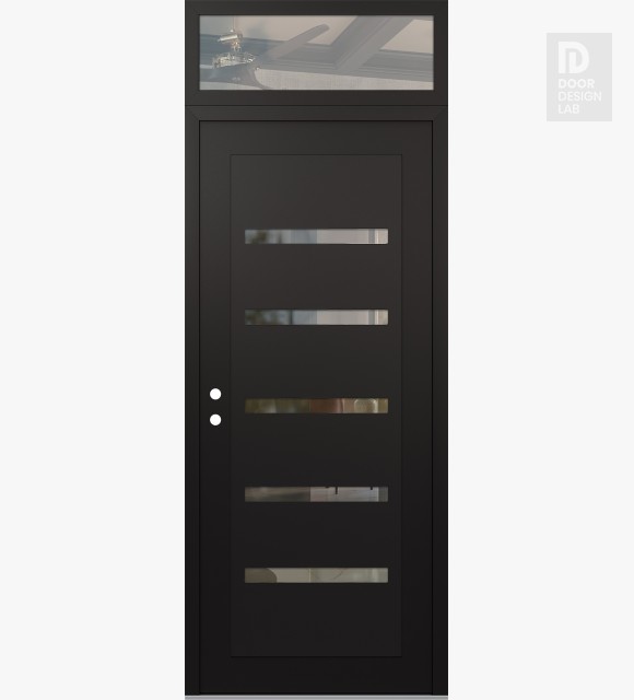 Modern Steel Front Door Diamond C7 36" x 96" black/black clear Glass Panel black RHI with Transom clear Glass