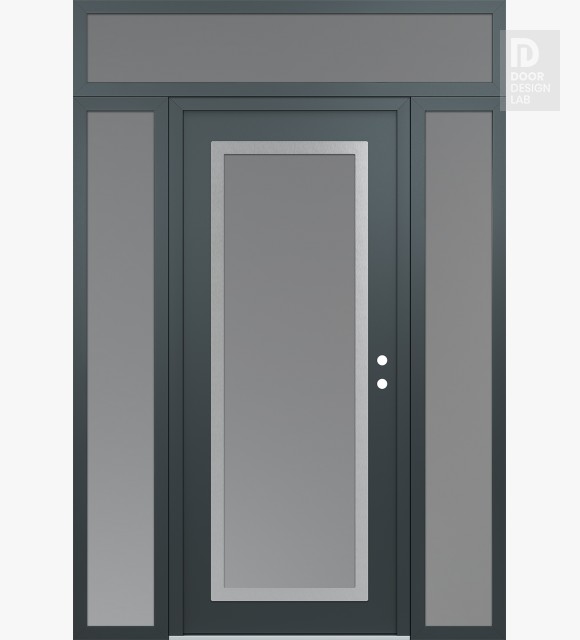 Modern Steel Front Door Diamond C1 64" x 96" anthracite/anthracite frosted Glass Panel stainless steel LHI with 2 Sidelites and Transom frosted Glass