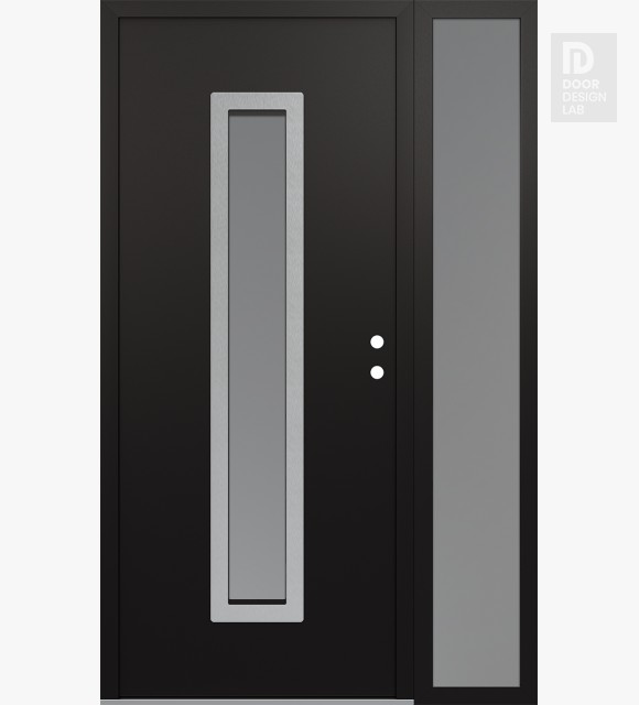 Modern Steel Front Door DIAMOND A11 52" X 80" BLACK/WHITE FROSTED GLASS PANEL STAINLESS STEEL LHI WITH SIDELITE FROSTED GLASS