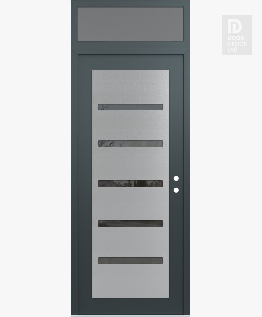 Modern Steel Front Door Diamond C7 36" x 96" anthracite/anthracite mirrored Glass Panel stainless steel LHI with Transom frosted Glass