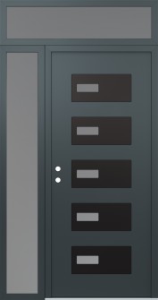 Diamond D7 48" x 96" anthracite/anthracite frosted Glass Panel black RHI with Sidelite and Transom frosted Glass