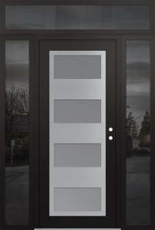 Diamond C2 68" x 96" black/white frosted Glass Panel stainless steel LHI with 2 Sidelites and Transom mirrored Glass