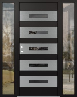 Diamond D9 64" x 80" black/black mirrored Glass Panel stainless steel RHI with 2 Sidelites clear Glass